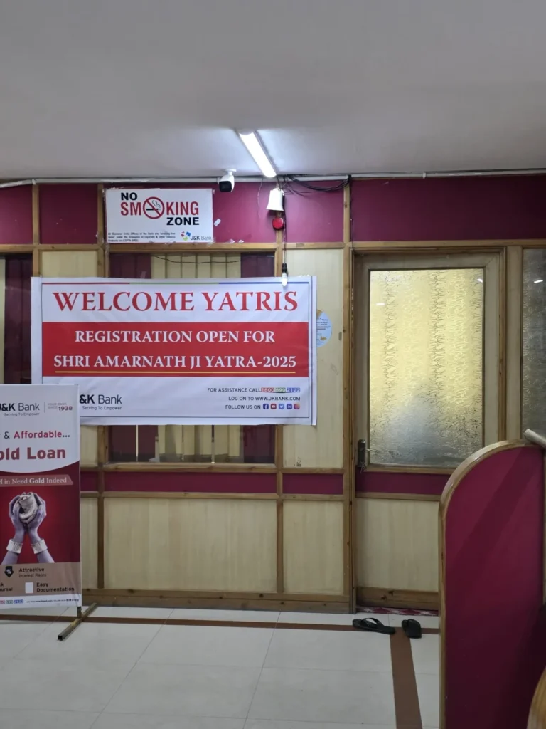 Offline registratin counter for Amarnath Yatra registration at Jammu Kashmir bank srinagar