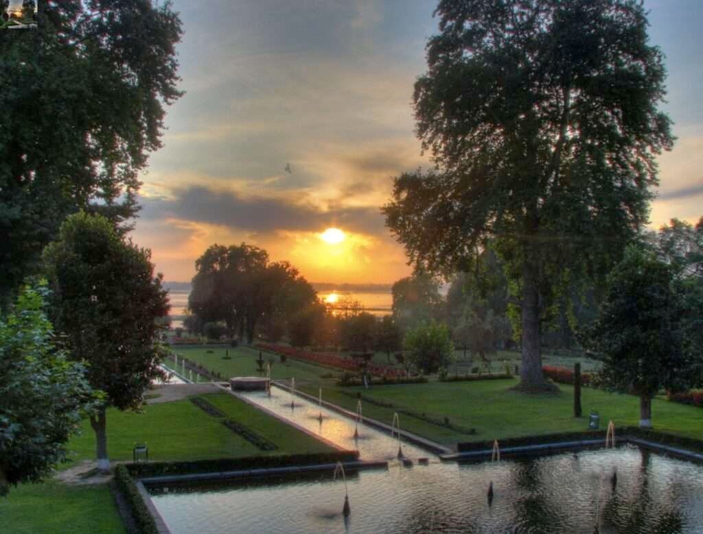 sunset view from Nishat garden srinagar