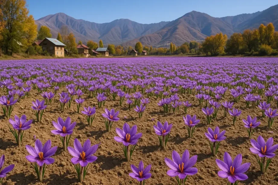 Saffron fields in Kashmir- Autumn season in Kashmir