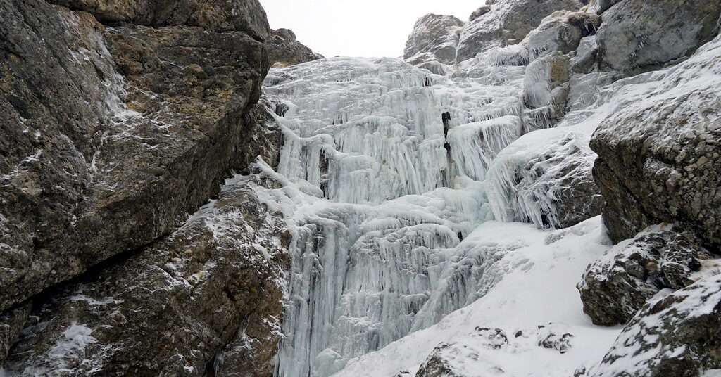 photo of frozen Drung waterfall Tangmarg