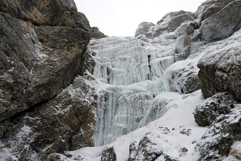 photo of frozen Drung waterfall Tangmarg