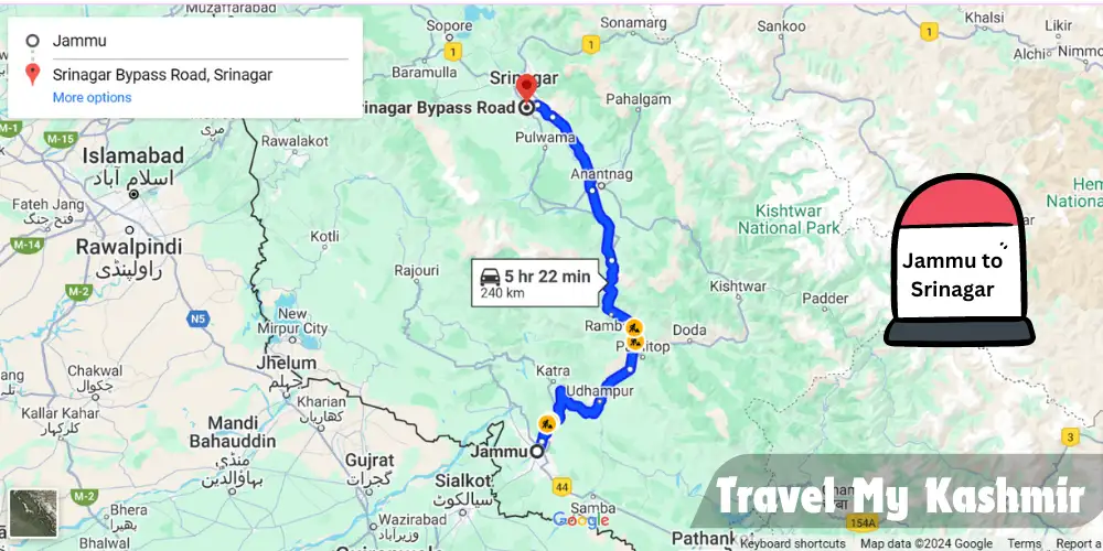 Jammu to Srinagar route 1.