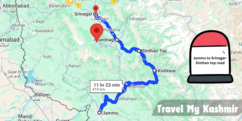 Jammu to Srinagar route 3- Sinthan top road