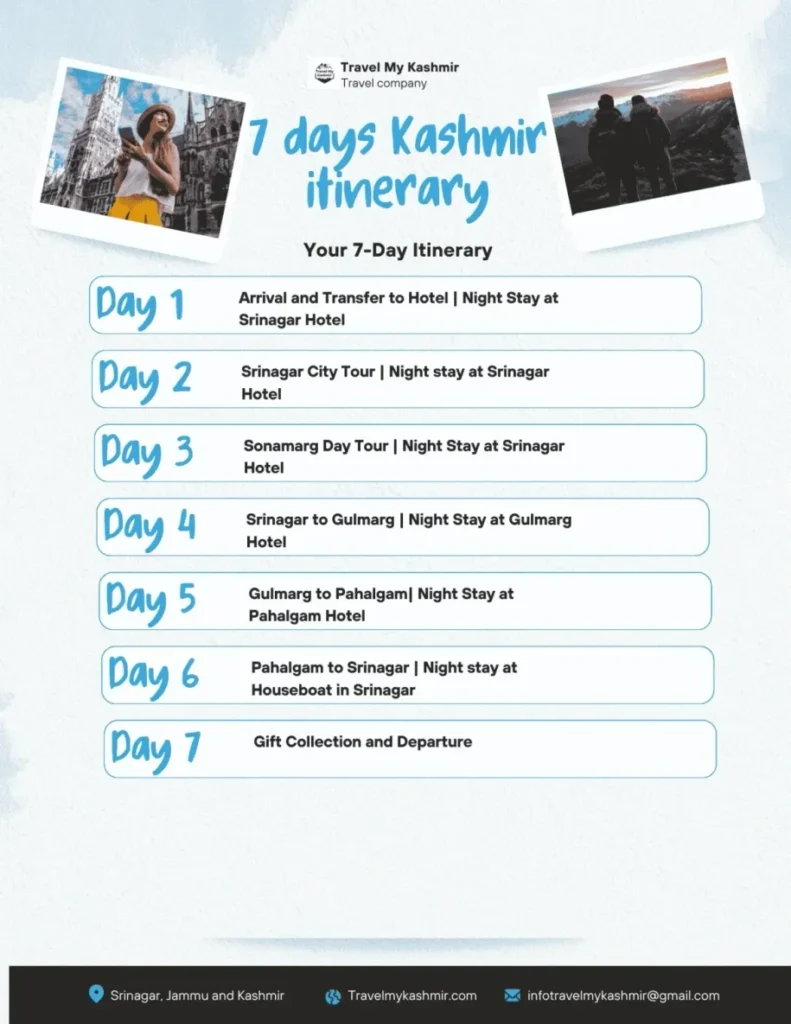 7 days kashmir travel itinerary by Travel My Kashmir