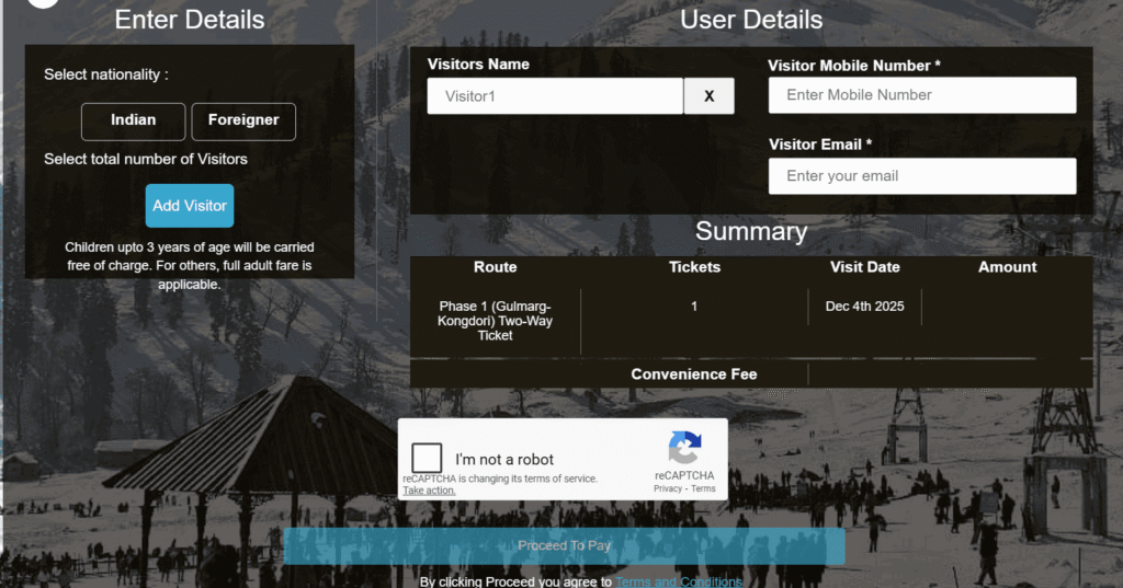 How to fill the details in Gulmarg gondola booking form