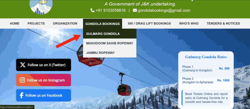 Steps to book Gulmarg gondola