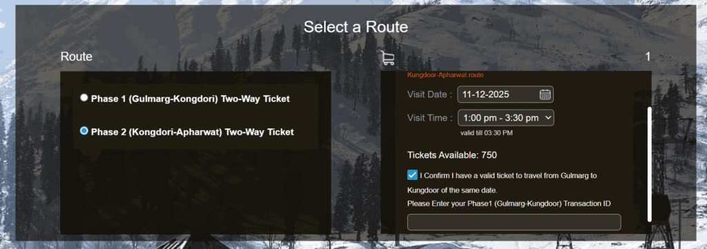 Steps to book Gulmarg gondola phase 2 tickets online