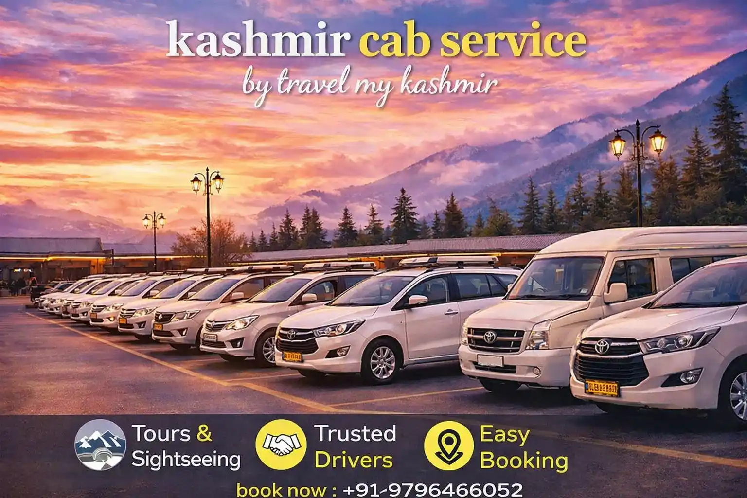 Kashmir cab service by Travel My Kashmir - fleet of private taxis in Srinagar
