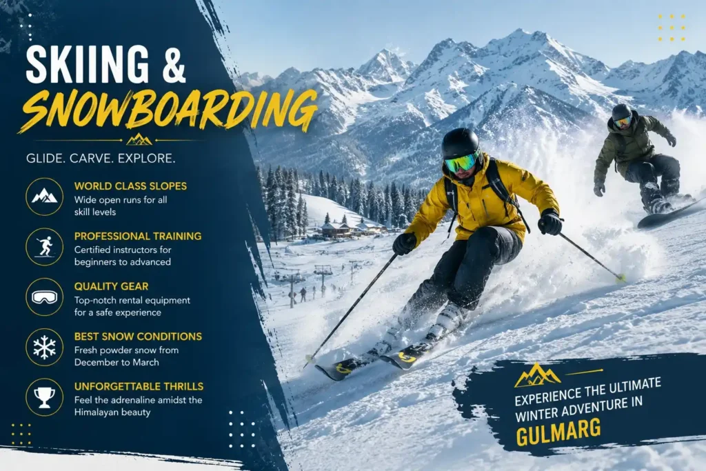 Top activities in Gulmarg- Skiing and snowboarding