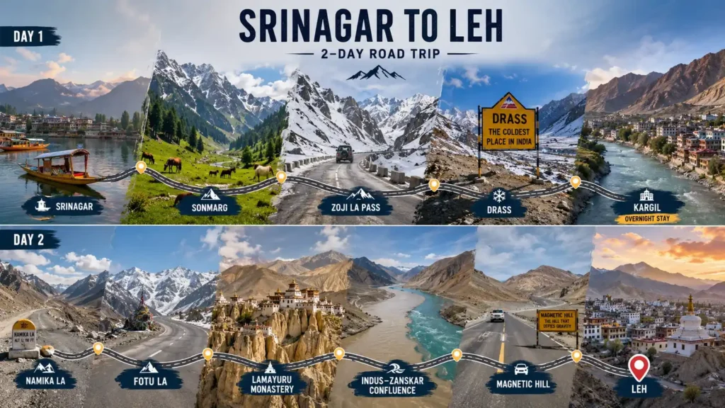 2-Day Srinagar to Leh Itinerary- Srinagar to Leh taxi booking