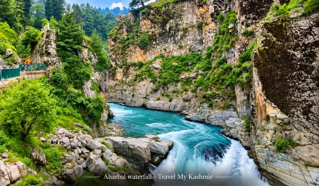 A beautiful view of Aharbal Waterfall- The niagra fall of Kashmir