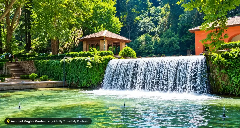 A small waterfall view at Achabal Mughal Garden