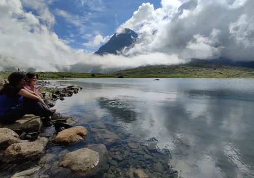 Clear crystal water of alpine lake in Kashmir